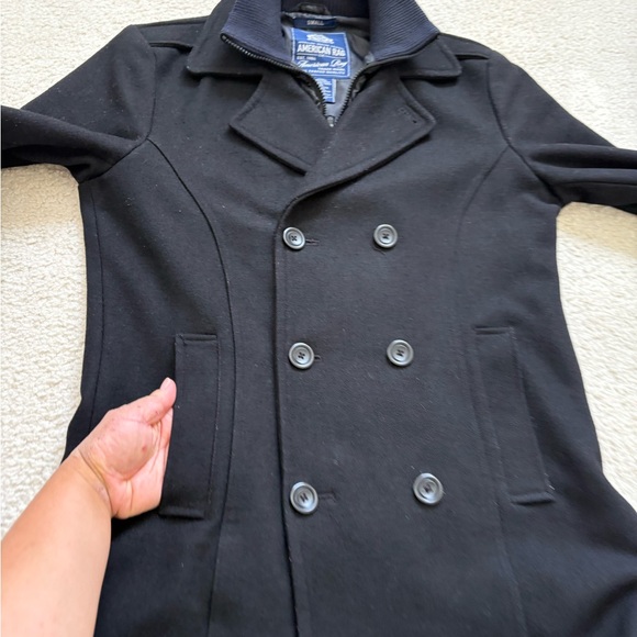 American Rag Y2K double breasted two collar insulated black wool pea coat, sz S - Picture 7 of 11
